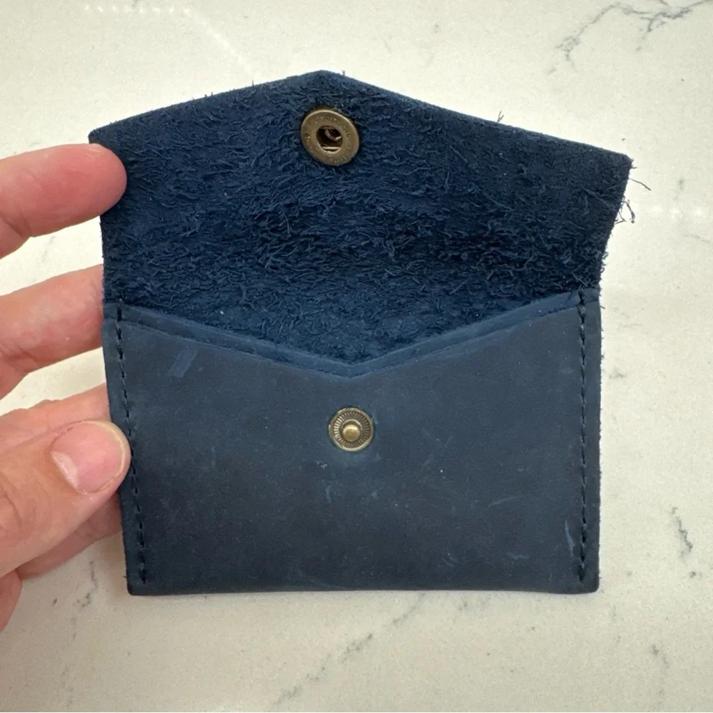 Portland leather goods Navy Leather Card Holder mini envelope blue snap close